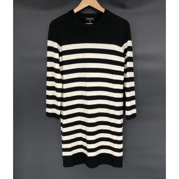 rag & bone Dresses & Skirts - Rag & Bone Lillian Stripe Merino Wool Sweater Dress S Black White Old Money